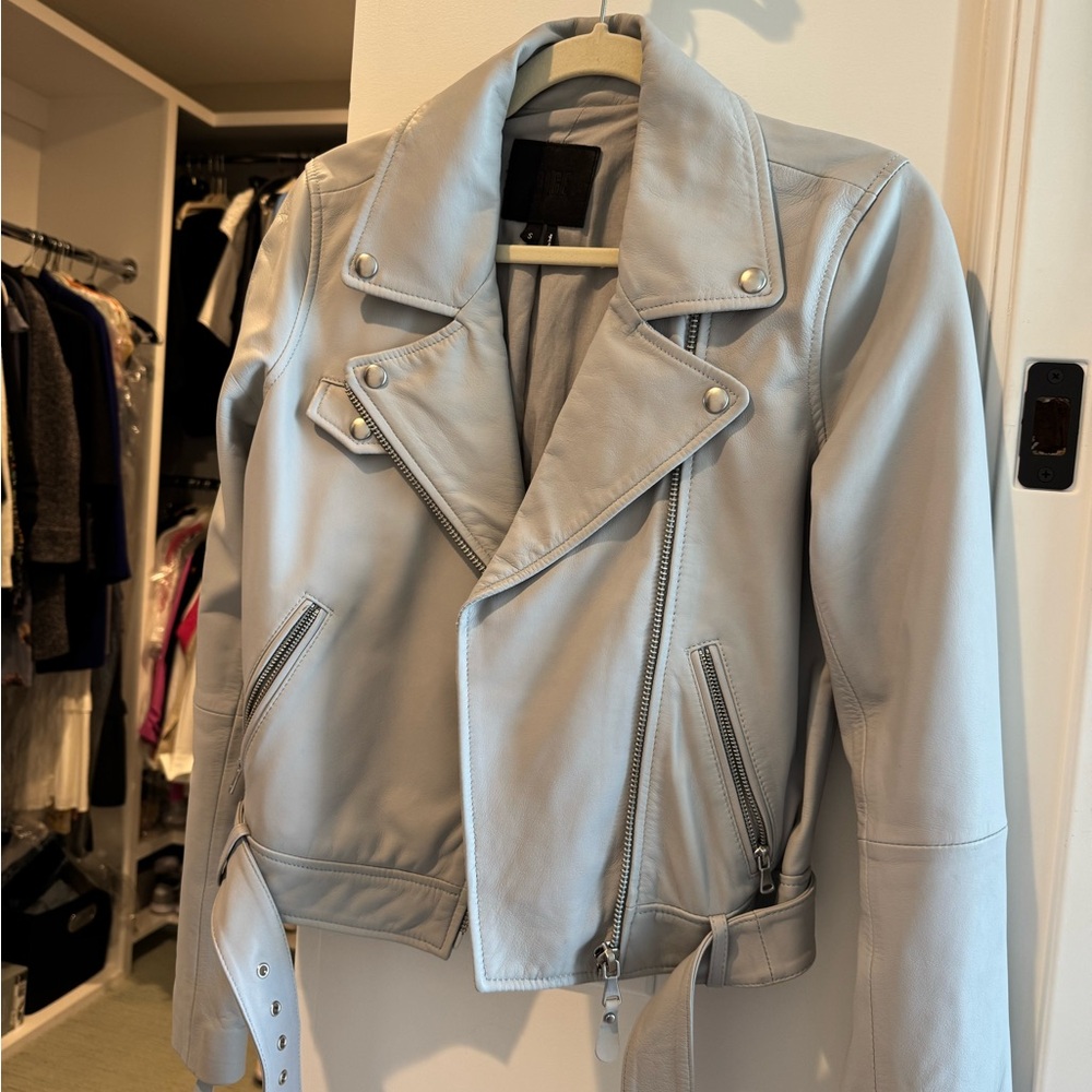 PAIGE Light Gray Leather Jacket